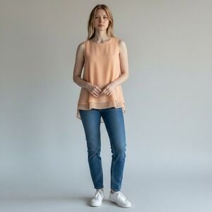 Sunday in Brooklyn‎ Peach Layered Ruffled V Neck Anthropolgie Top Size S